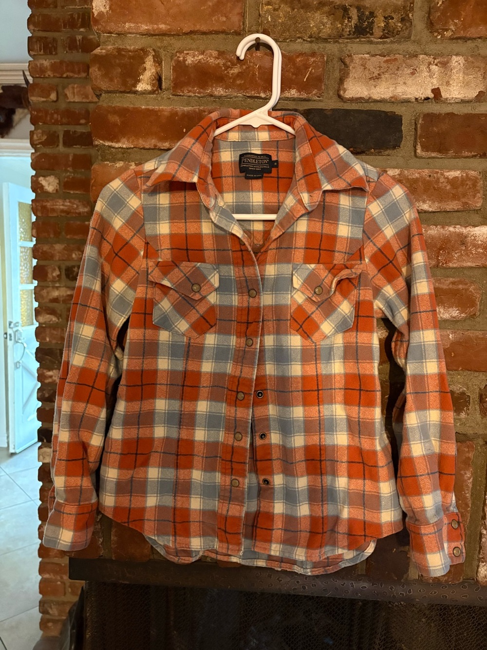 Pendleton Orange, Light Blue & Cream Plaid Shirt